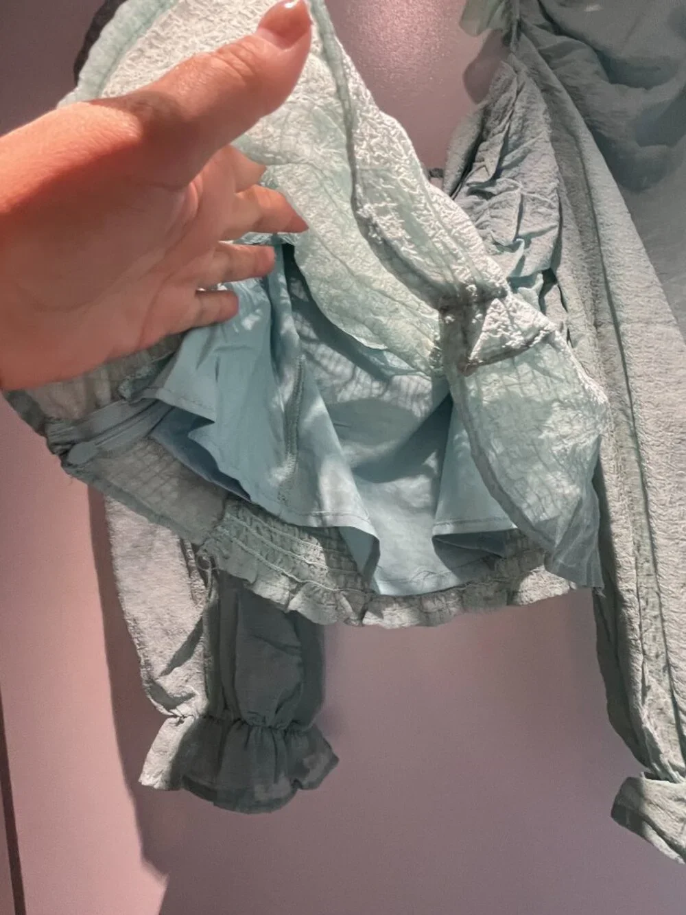 Anthropologie ASTR NWT Aqua Blue Sheer Ruched Blouse - Two Sizes Available